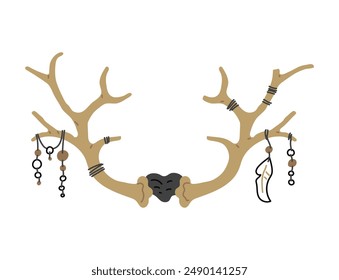 Alchemical and occult vector illustration featuring deer antlers on an isolated background, perfect element for Halloween and Wicca pagan design. Flat style.