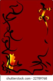 alchemical salamander, symbol of fire element, vector illustration