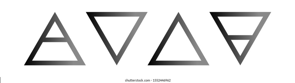 Alchemical symbols of the four elements. Magic monochrome icons of air, water, fire and earth in the style of triangles. Set of vector logos