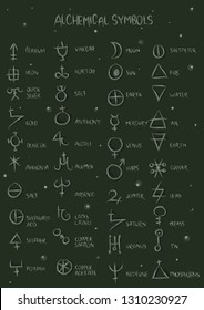 alchemical symbols handwriting science magic symbol