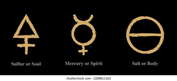 The Alchemical symbols of Sulfur, Mercury, Salt
The three primes in alchemy