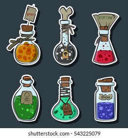 Alchemist and Witches Vector Bottles Set Cartoon Design