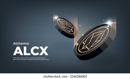 Alchemix (ALCX) coin crypto currency themed banner. ALCX icon on modern black color background. svg