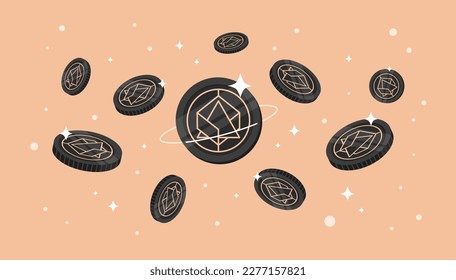 Alchemix coins falling from the sky. ALCX cryptocurrency concept banner background. svg