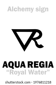 Alchemy Alphabet: AQUA REGIA ("Royal water","Regal water"), Aqua Regis, A.R. «царская водка» (can dissolve noble metals). Nitrohydrochloric Acid (mixture of Nitric and Hydrochloric acids)=[HNO₃•3HCl].