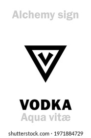 Alchemy Alphabet: AQUA VITAE (Aqua vita "water of life", "vodka", Spiritus vini "spirit of wine", Ignis aqua "fire water"), Ardent spirits, okowita, wódka. Aqueous solution of ethanol: [С₂H₅OH+H₂O].