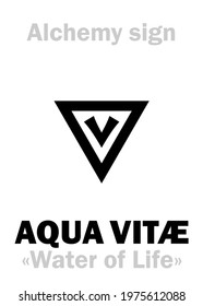 Alchemy Alphabet: AQUA VITAE (Aqua vitæ "Water of Life", Ignis aqua "fire water", Spiritus vini "spirit of wine"), Ardent spirits, eau-de-vie, okowita, vodka. Aqueous solution of Ethanol=[C₂H₅OH+H₂O].