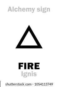 Alchemy Alphabet: FIRE (Ignis), one of primary elements, state: Plasma, flame. 
Medieval alchemical sign (mystic hieroglyphic symbol).