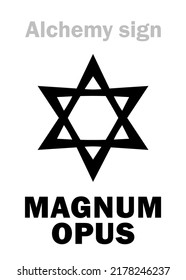 Alchemy Alphabet: MAGNUM OPUS (The Great Work, The Great Deed) — The creation of The Philosopher's Stone, efforts to discover it; the Result of merging the primary elements (The Mystical Union).