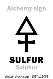 Alchemy Alphabet: SULFUR ⁄ BRIMSTONE (Sulphur, Sulphurium), one of three primes — dry masculine source, Philosopher's Sulfur; contains alchemical «Phlogiston». Schwefel, soufre. Chemical formula=[S].