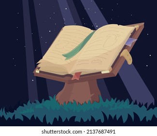 alchemy book cartoon in the night