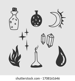 Conjunto de doodle Alquimia, elementos monocromos vectoriales