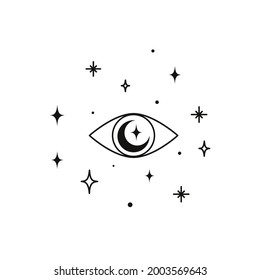 Alchemy esoteric magic celestial talisman with witchcraft eye sacred geometry. Spiritual occultism object. Vector illustration