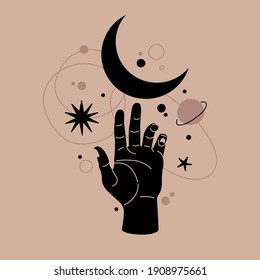 Alchemy Esoteric Mystical Magic Celestial Talisman With Moon, Stars Sacred Geometry Isolated. Spiritual Occultism Object. Vector Illustrations