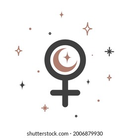 Alchemy esoteric mystical magic celestial talisman with female sign. Spiritual occultism object. Vector illustration