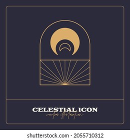 Alchemy esoteric mystical magic celestial talisman line icon. Spiritual occultism object. Liine geometric badge.