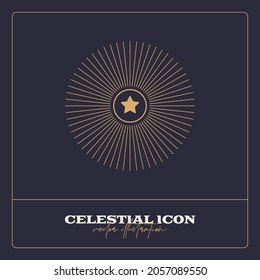 Alchemy esoteric mystical magic celestial talisman line icon. Spiritual occultism object. Liine geometric badge.