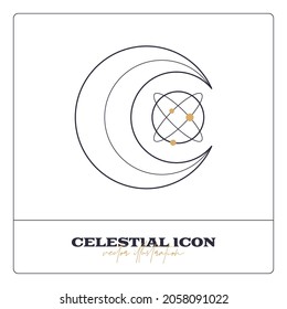 Alchemy esoteric mystical magic celestial talisman line icon. Spiritual occultism object. Liine geometric badge.