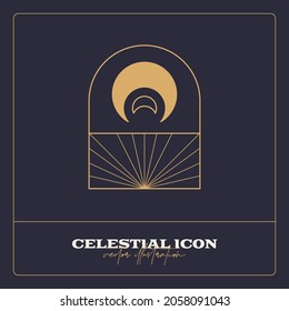 Alchemy esoteric mystical magic celestial talisman line icon. Spiritual occultism object. Liine geometric badge.