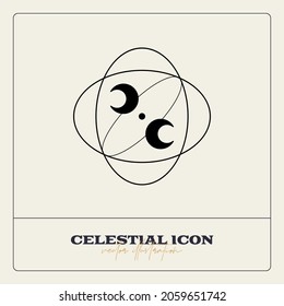 Alchemy esoteric mystical magic celestial talisman line icon. Spiritual occultism object. Liine geometric badge.