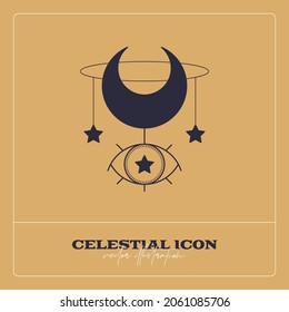 Alchemy esoteric mystical magic celestial talisman line icon. Spiritual occultism object. Liine geometric badge.