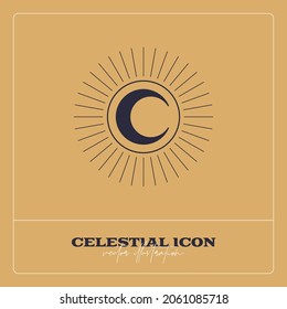 Alchemy esoteric mystical magic celestial talisman line icon. Spiritual occultism object. Liine geometric badge.