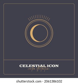 Alchemy esoteric mystical magic celestial talisman line icon. Spiritual occultism object. Liine geometric badge.