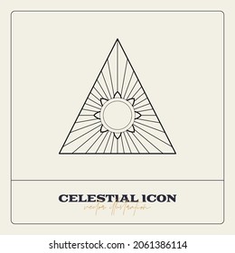 Alchemy esoteric mystical magic celestial talisman line icon. Spiritual occultism object. Liine geometric badge.