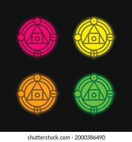 Alchemy four color glowing neon vector icon