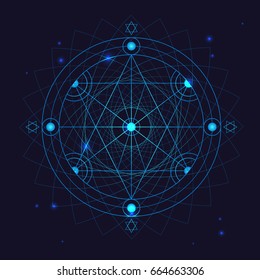 Alchemy Geometry Symbol Thin Line Philosophy Trendy Form or Sign on a Blue Background. Vector illustration