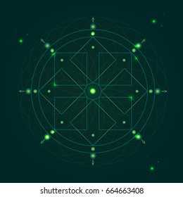 Alchemy Geometry Symbol Thin Line Mystic or Hipster Sign on a Green Background. Vector illustration