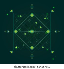 Alchemy Geometry Symbol Thin Line Mystic or Hipster Sign Element on a Green Background. Vector illustration