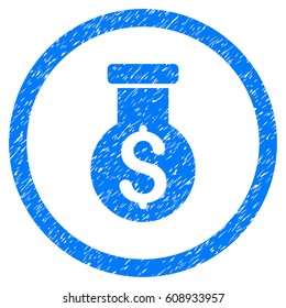 Alchemy grainy textured icon inside circle for overlay watermark stamps. Flat symbol with dust texture. Circled vector blue rubber seal stamp with grunge design.