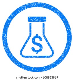 Alchemy grainy textured icon inside circle for overlay watermark stamps. Flat symbol with scratched texture. Circled vector blue rubber seal stamp with grunge design.
