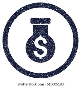 Alchemy grainy textured icon inside circle for overlay watermark stamps. Flat symbol with unclean texture. Circled vector indigo blue rubber seal stamp with grunge design.