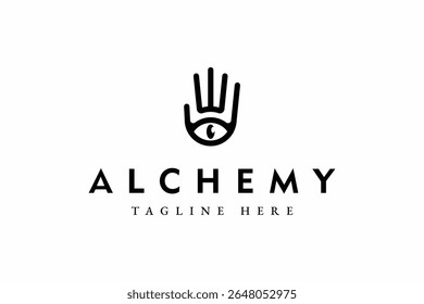 Alchemy Hand Eye Crown Logo. logotipo de mão de olho religioso