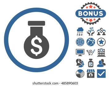 Alchemy icon with bonus pictogram. Vector illustration style is flat iconic bicolor symbols, cobalt and gray colors, white background.