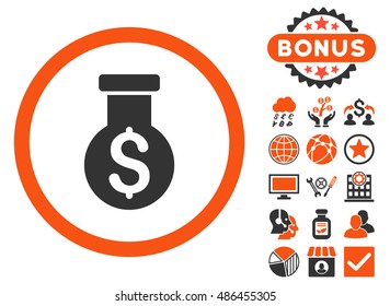 Alchemy icon with bonus symbols. Vector illustration style is flat iconic bicolor symbols, orange and gray colors, white background.