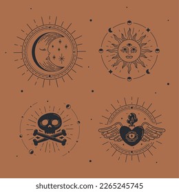 alchemy icons in orange background poster
