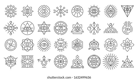 Alchemy icons set. Outline set of alchemy vector icons for web design isolated on white background