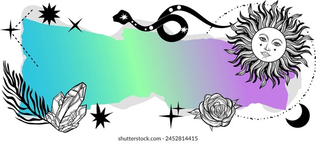 Alchemy mystic Vector collage banner with gradient torn paper. Modern trendy y2k style. Witchy boho vibes