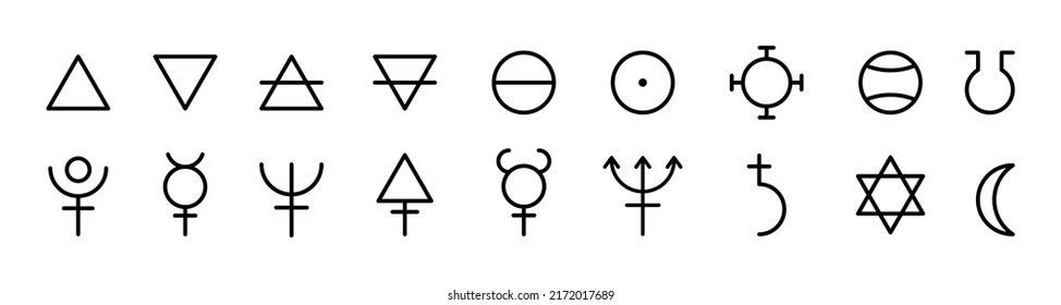 Alchemy, mystic vector icon. Astrology cosmic planet sign or icon. Alchemy astrology icon collection. Stock vector. EPS 10