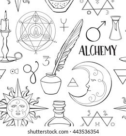 Alchemy pattern. Set of trendy symbols collection. Vector illustration, EPS 10