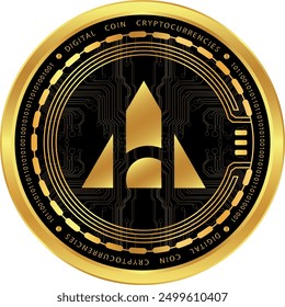 alchemy pay-ach cryptocurrency drawings on abstract background. 3d illustrations.