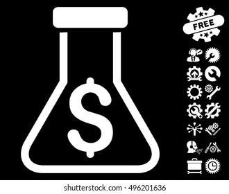 Alchemy pictograph with bonus tools design elements. Vector illustration style is flat iconic symbols, white color, black background.