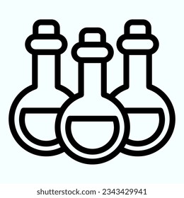 Alchemy potion cans line icon. Three glass bottles with poison. Halloween vector design concept, outline style pictogram on white use for and app. Eps 10.