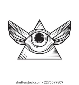 alchemy pyramid and eye isolated icon