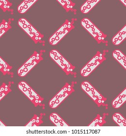 Alchemy seamless pattern background with bottles. Backdrop with cute laboratory bottles. Cartoon chemistry illustration. Magic liquid.