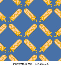 Alchemy seamless pattern background with bottles. Backdrop with cute laboratory bottles. Cartoon chemistry illustration. Magic liquid.