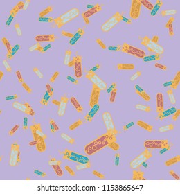 Alchemy seamless pattern background with bottles. Backdrop with cute laboratory bottles. Cartoon chemistry illustration. Magic liquid.